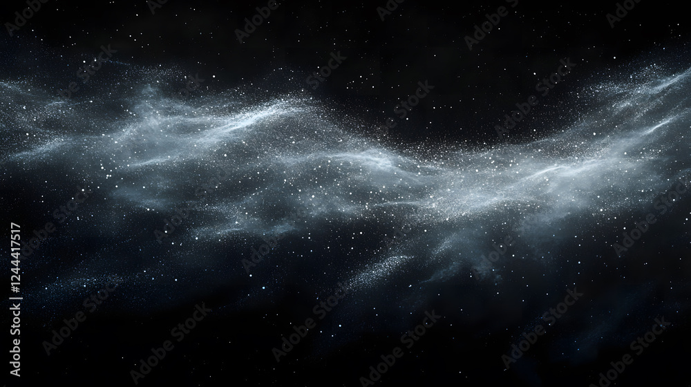 Obraz premium A dark, star-filled sky with wisps of cosmic clouds floating through the universe, capturing a sense of vastness and wonder.