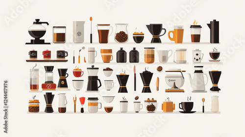 Coffeebeans, cups and drinks vector posters. Cafe, coffee shop cups, sack with roasted beans, irish and cezva, americano and latte beverages. Mugs with hot drinks, percolator and filter, vintage cards photo