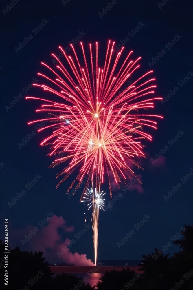 Vibrant fireworks explode against a dark night sky , colorful, new year Vibrant fireworks explode against a dark night sky , colorful, new year