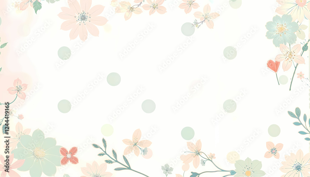 Pastel floral background with soft flowers and green leaves