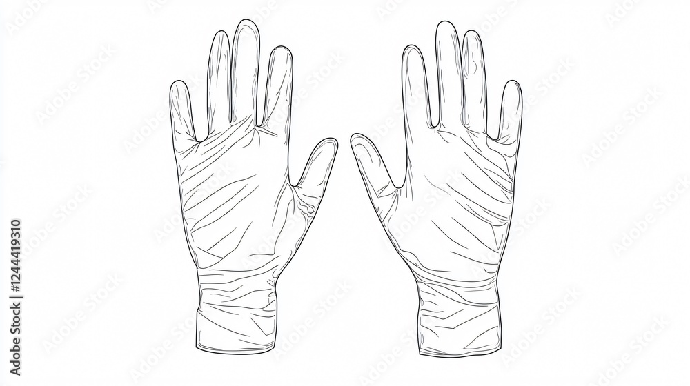 Obraz premium Medical Gloves Line Art Vector: Icon of Disposable Hygiene Gear for Healthcare Workers and Patients