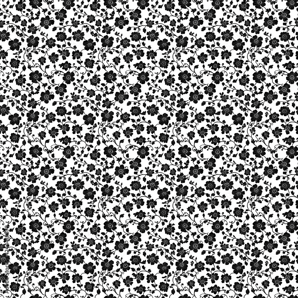 Seamless minimal floral pattern, black and white Seamless minimal floral pattern, black and white