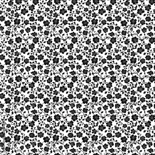 Seamless minimal floral pattern, black and white