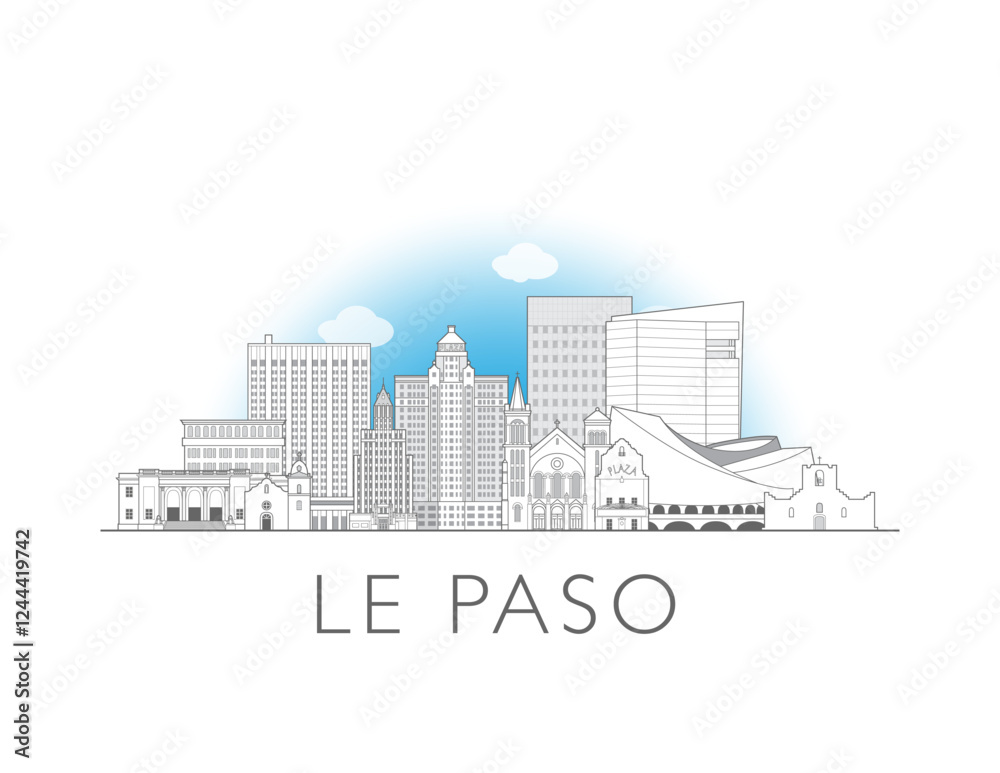 El Paso, Texas, skyline. Hand drawn vector illustration. Linear style. El Paso, Texas, skyline. Hand drawn vector illustration. Linear style.
