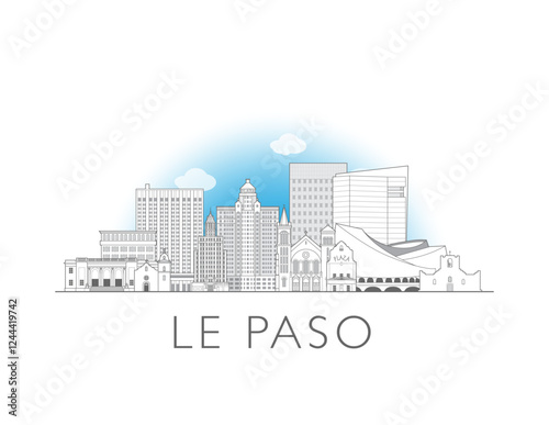 El Paso, Texas, skyline. Hand drawn vector illustration. Linear style.