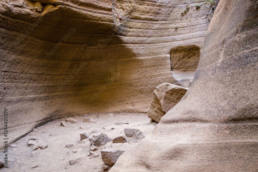 Barranco de las Vacas, Antelope Canyon of Gran Canaria. Stunning canyon with smooth, layered rock formations.