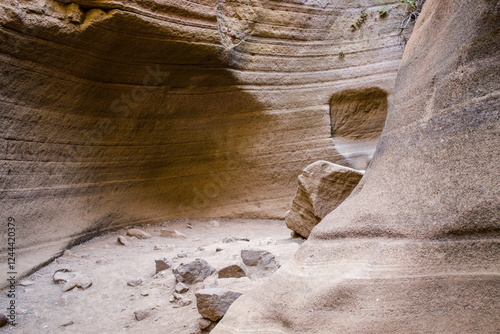 Obraz na płótnie Barranco de las Vacas, Antelope Canyon of Gran Canaria. Stunning canyon with smooth, layered rock formations. w salonie