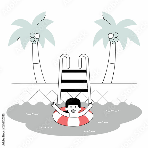 Minimalist Illustration of a Girl Playing in a Pool