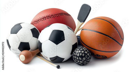 Sporting items isolated sketches with balls for soccer or football, volleyball and basketball, rugby and baseball, golf and tennis, bowling and billiards, dart board with arrow and ice hockey puck