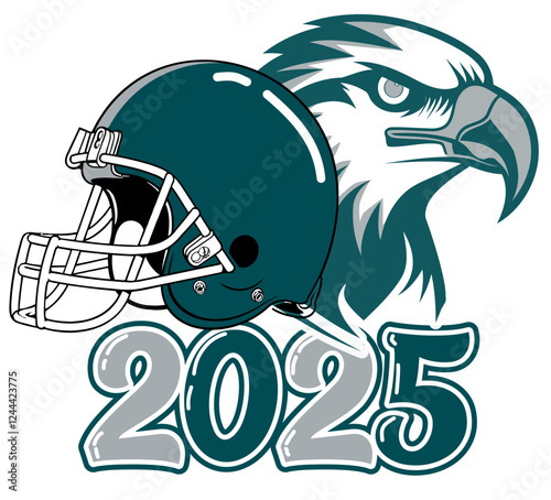 eagle and football helmet player - 2025 - silver and midnight Green color - , sport vector graphics,, for street art - graffiti lettering typography - art illustration - multicolor - writen	

