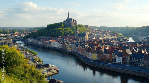 Belgium travel landmarks of Namur and Stavelot, vector cathedrals and churches architecture line icons. Belgium landmarks of Church of Our Lady in Hasselt, St. Quentin Cathedral and Namur citadel fort photo