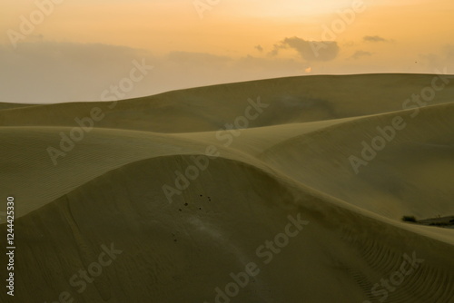 Obraz na płótnie Maspalomas Dunes, Sand dune landscape at sunset or sunrise. w salonie