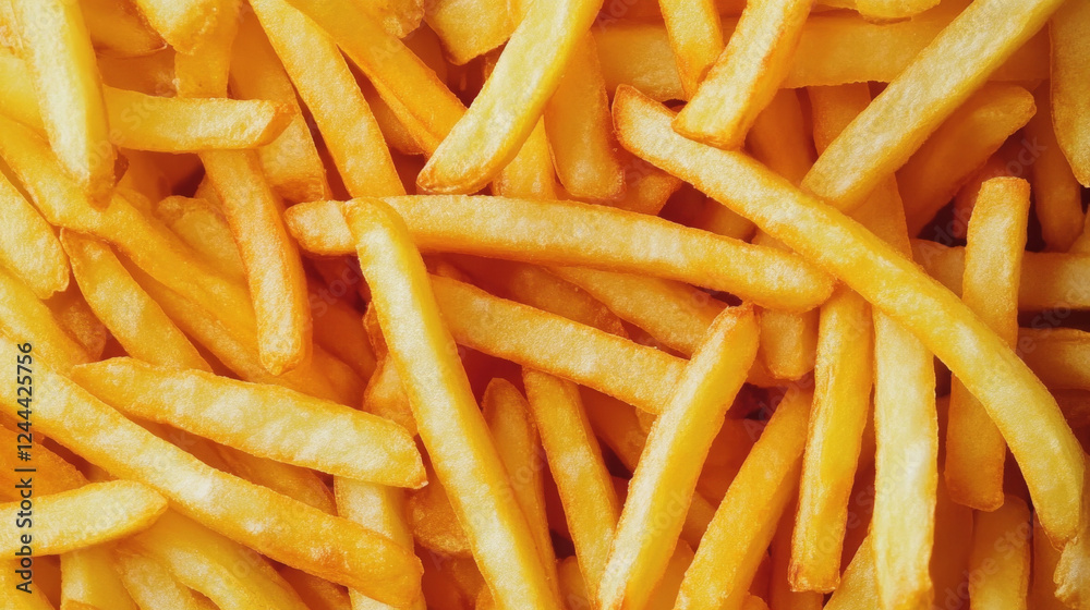 Close-Up of French Fries, Top-Down View, Hyper-Realistic Close-Up of French Fries, Top-Down View, Hyper-Realistic