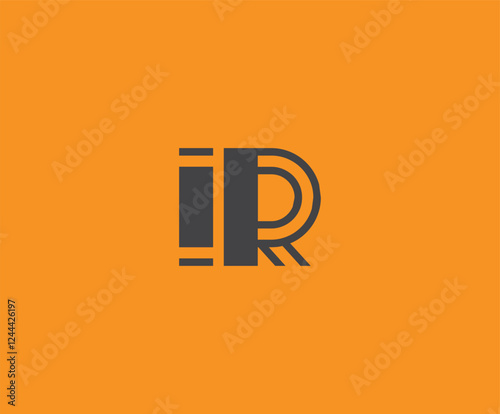 Bold black lettering 'IR' with geometric elements on a vivid orange background, ideal for branding, design, or modern creative projects.
