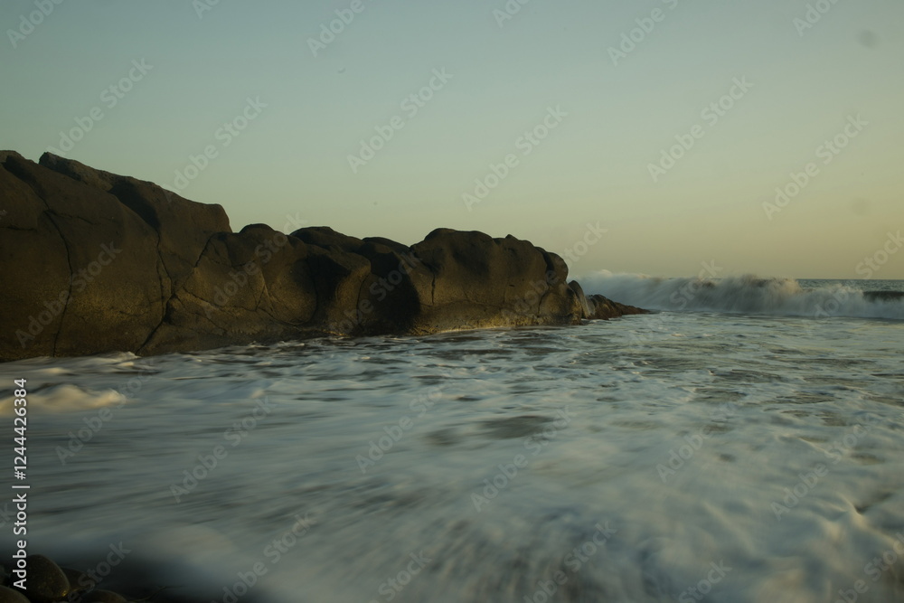 Rocky beach in Gran Canaria at sunset, sunrise.