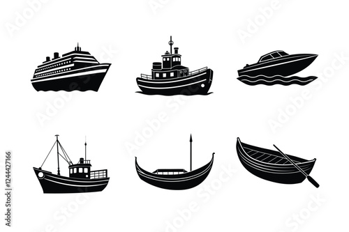 Elegant Boat Silhouettes Set.