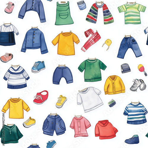 Colorful random kids clothing seamless pattern design
