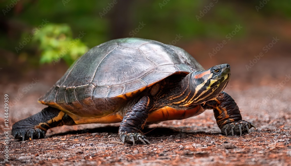 Striking Wood Turtle Stroll in a Canadian Forest Majestic Reptile Exploring Autumnal Landscape Amidst Rich Earthy Hues and Rustic Textures Striking Wood Turtle Stroll in a Canadian Forest Majestic Reptile Exploring Autumnal Landscape Amidst Rich Earthy Hues and Rustic Textures