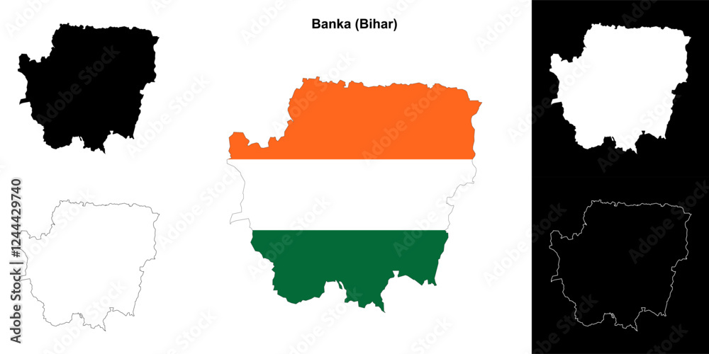 Obraz premium Banka district (Bihar) blank outline map set