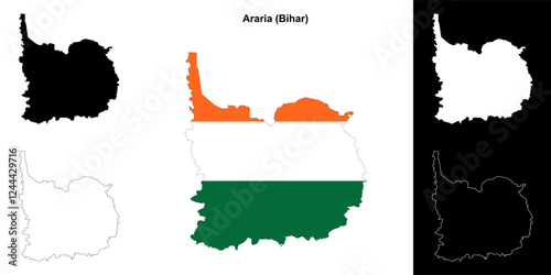 Araria district (Bihar) blank outline map set