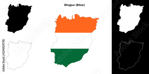 Bhojpur district (Bihar) blank outline map set