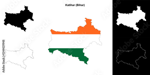 Katihar district (Bihar) blank outline map set