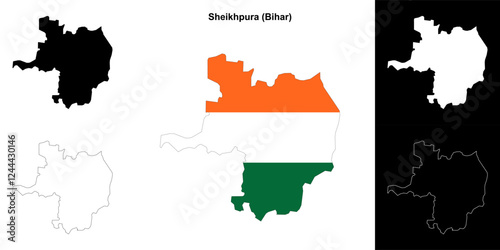 Sheikhpura district (Bihar) blank outline map set photo