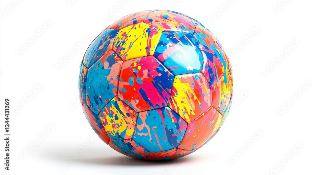 Soccer ball with paint splash poster of football sport game template. Football sport club banner of soccer ball, decorated by colorful paint brush stroke, splatter and spot for sporting themes design Soccer ball with paint splash poster of football sport game template. Football sport club banner of soccer ball, decorated by colorful paint brush stroke, splatter and spot for sporting themes design