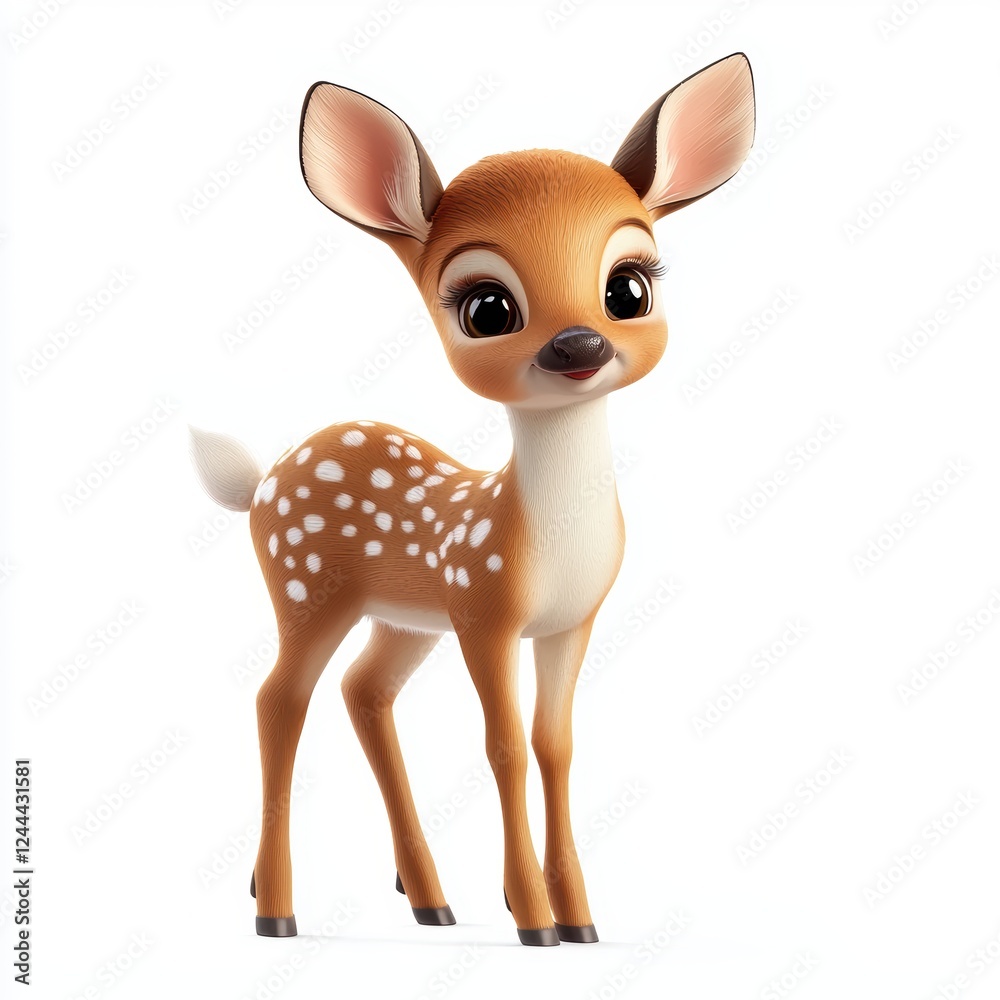 Tiny baby deer with white spots, isolated on white background Tiny baby deer with white spots, isolated on white background