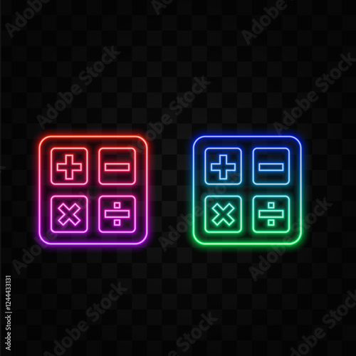 minimal calculator of arithmetic operations addition subtraction multiplication division. neon style.