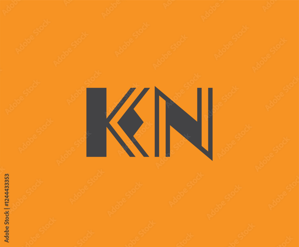 Bold black lettering 'KN' with geometric elements on a vivid orange background, ideal for branding, design, or modern creative projects. Bold black lettering 'KN' with geometric elements on a vivid orange background, ideal for branding, design, or modern creative projects.