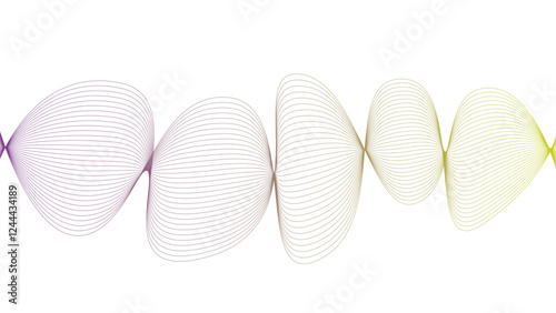  Vector curvy abstract line art wavy flowing dynamic green purple white background in concept music or sound, wave, wind, information flow