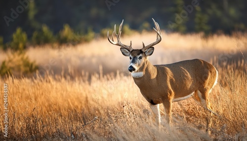 Majestic Whitetail Buck in Winters Frost A Stunning Wildlife Portrait Amidst Snowy Woods at Dawn photo