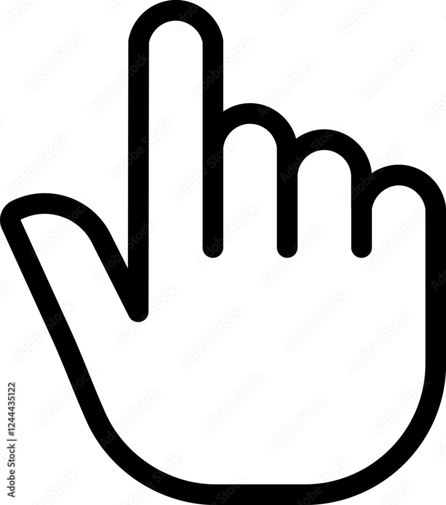 Black and white icon depicting a hand cursor clicking, featuring an extended index finger. This symbol represents interaction with a computer interface in a minimalistic style Black and white icon depicting a hand cursor clicking, featuring an extended index finger. This symbol represents interaction with a computer interface in a minimalistic style