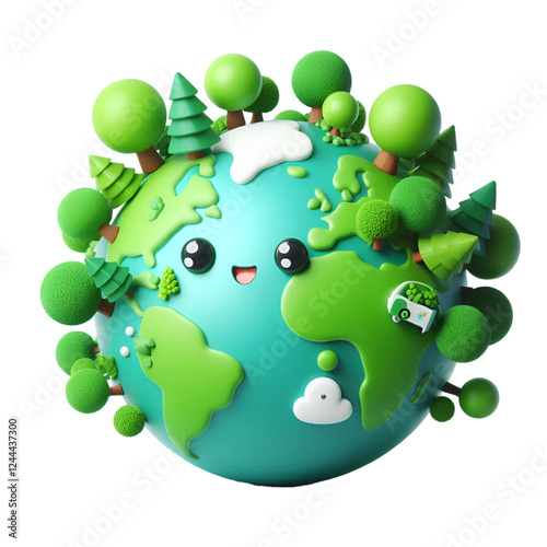 3D CUTE Ecology concept Green planet earth with tress world environment and earth day