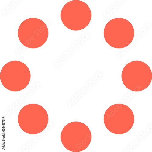 Eight orange dots forming a circle create a loading icon, representing a process in progress, buffering, or waiting, often seen in digital interfaces and applications