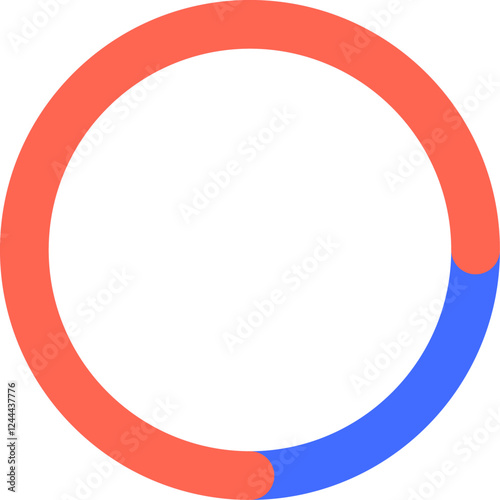 Loading bar or progress indicator almost reaching completion, showing progress status in a circular shape with two colors symbolizing achievement