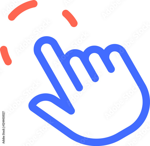 Cartoon hand cursor with index finger extended, clicking and making red lines appear above, representing interaction, selection, or a digital action