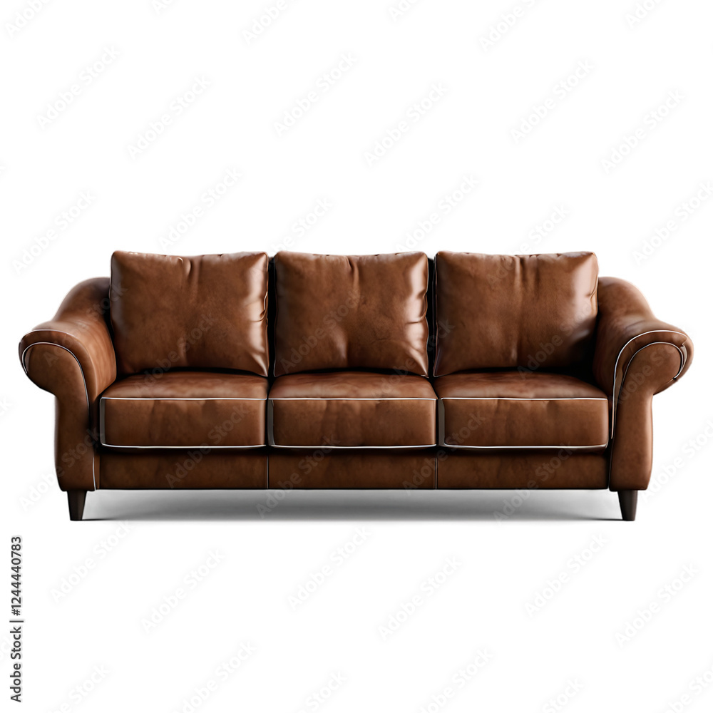 Fototapeta premium Classic brown leather Sofa isolated on transparent background