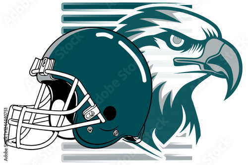 eagle and football helmet player - silver and midnight Green color - , sport vector graphics,, for street art - graffiti lettering typography - art illustration - multicolor - writen	

