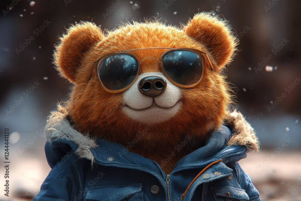 Fototapeta premium Hipster Cartoon Bear with a Vintage Aesthetic