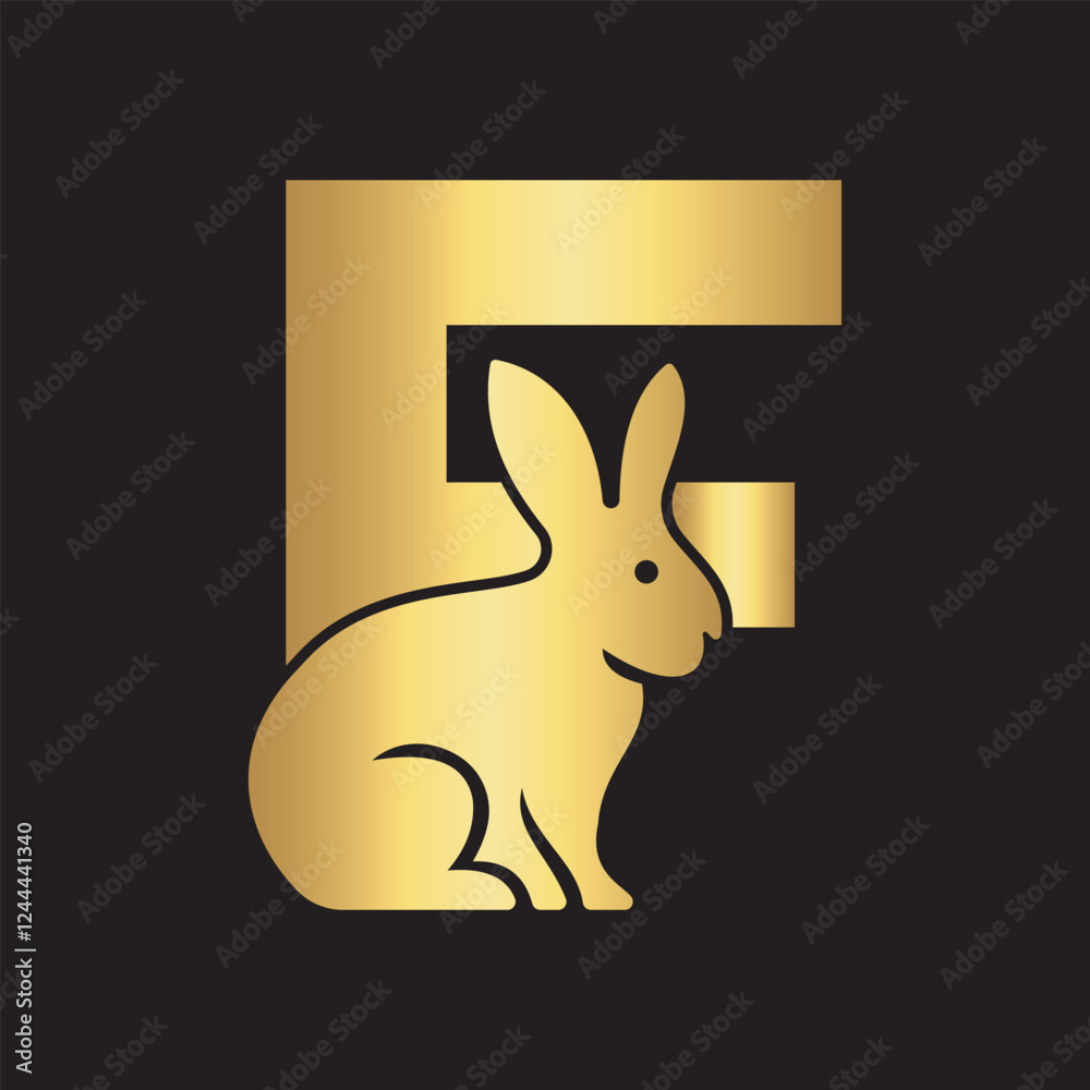 Naklejka premium Initial Rabbit Logo Combine With Letter F Vector Template