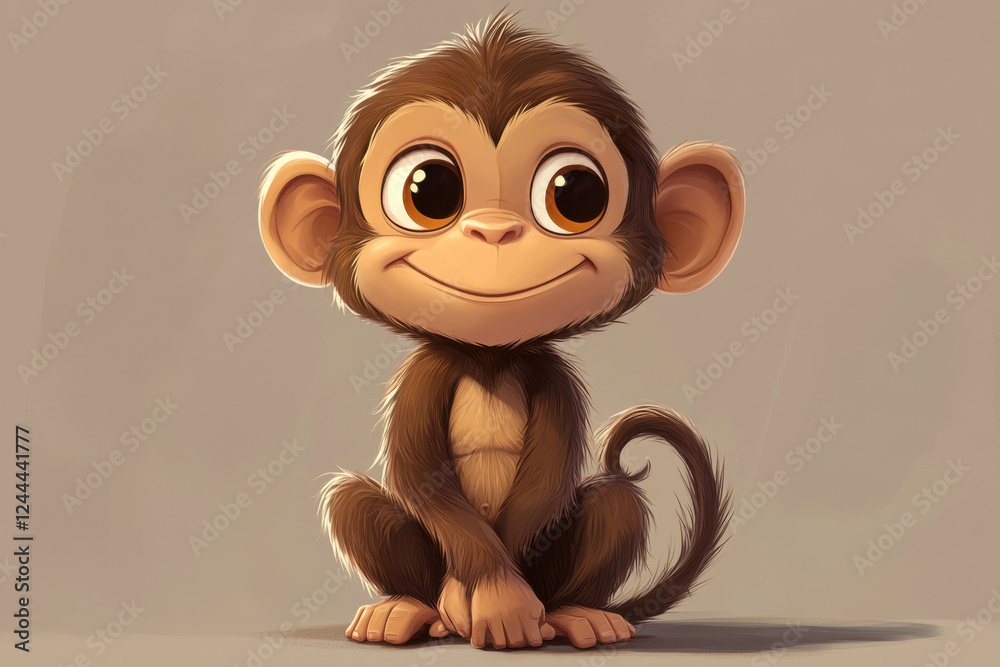 Obraz premium Happy Monkey Cartoon with Bright Colors and Playful Vibes