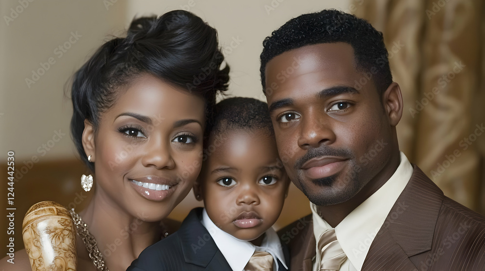 Happy African American family portrait, indoor setting Happy African American family portrait, indoor setting