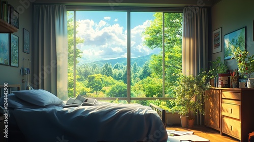 Cozy Hospital Room with Soft Blankets and a Window, Calm and Comfortable Atmosphere photo