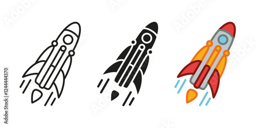 Rocket icon. Spaceship vector illustration. Space shuttle symbol. Cosmic futuristic technology sign. Startup launch pictogram. Space travel flight isolated concept.