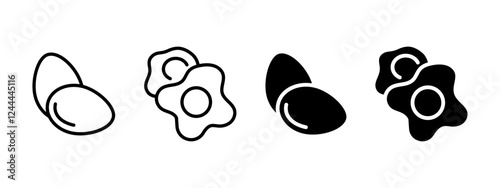 Boiled egg icon. Fried eggs vector illustration. Easter eggs symbol. Breakfast sign. Protein food nourishment pictogram. Grocery concept outline, line, black isolated on white background.