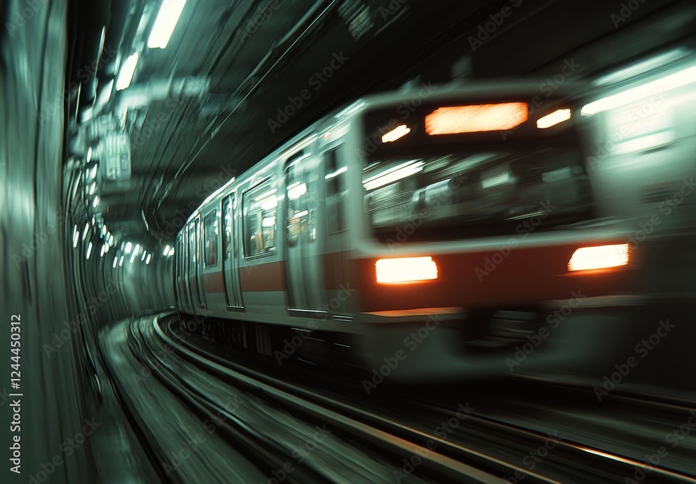 Train moving inside a tunnel in Tokyo, Japan, with motion blur Train moving inside a tunnel in Tokyo, Japan, with motion blur