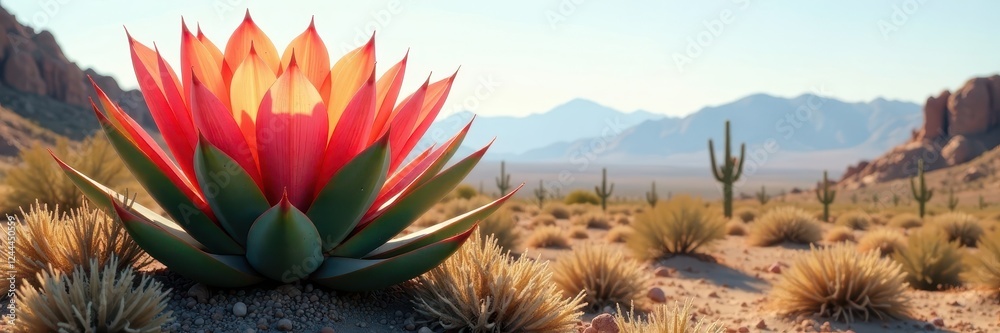 Obraz premium Large agave amica blooms in the desert landscape with a few green leaves, desert bloom, isolated