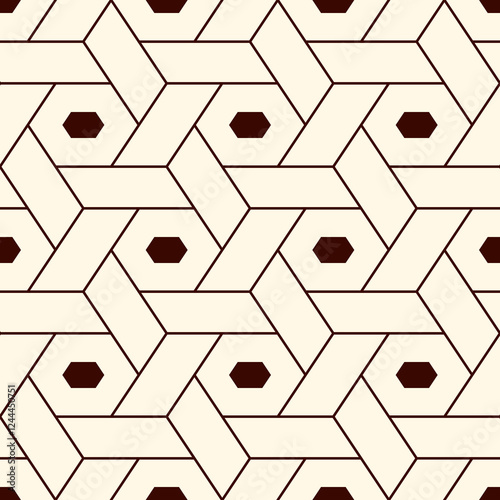 Hexagonal seamless pattern. Honeycomb surface print. Mosaic tiles. Flooring background. Wicker, weave, entwine effect geometric ornament. Modern geo design wallpaper. Vector abstract.